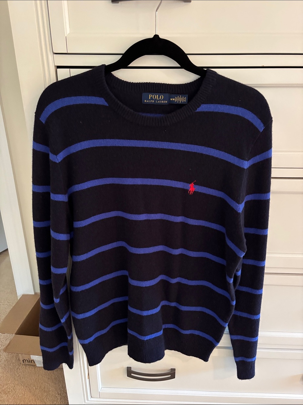 Polo by Ralph Lauren Navy Crewneck Sweater with Blue Stripes